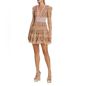 Bronx and Banco Pink and Tan Embroidered Midi Dress